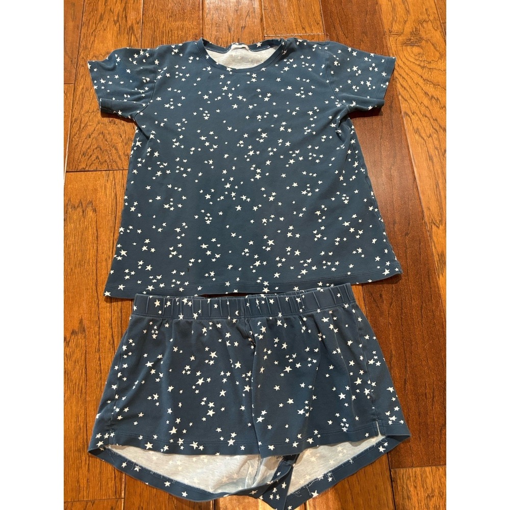 LAKE Pajamas Set Size Small Blue Star Print 100% Pima Cotton Short Sleeve Shorts